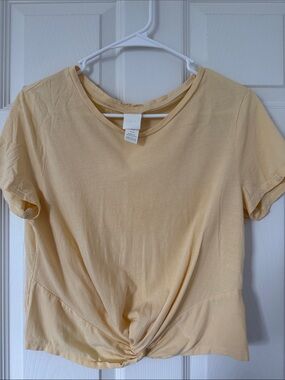 H&M yellow Knot-Front Short Sleeve Crop Tee